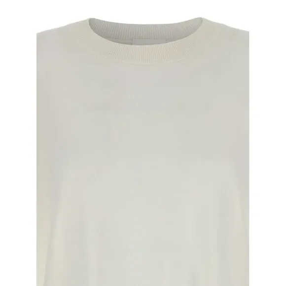 P.A.R.O.S.H. White Long-Sleeved Crewneck Sweater In Wool And Silk Blend Woman